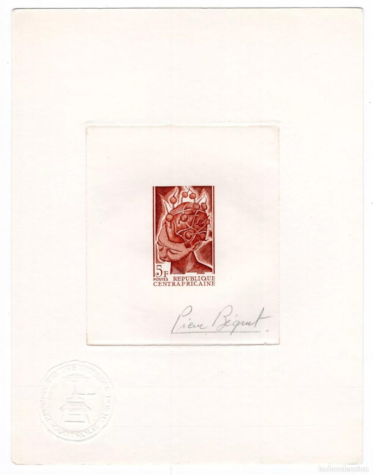 Selos: CENTROAFRICANA MODA FASHION PRUEBA DE ARTISTA FIRMADA POR EL GRABADOR DIE BEQUET GANDON TIRADA ENTRE