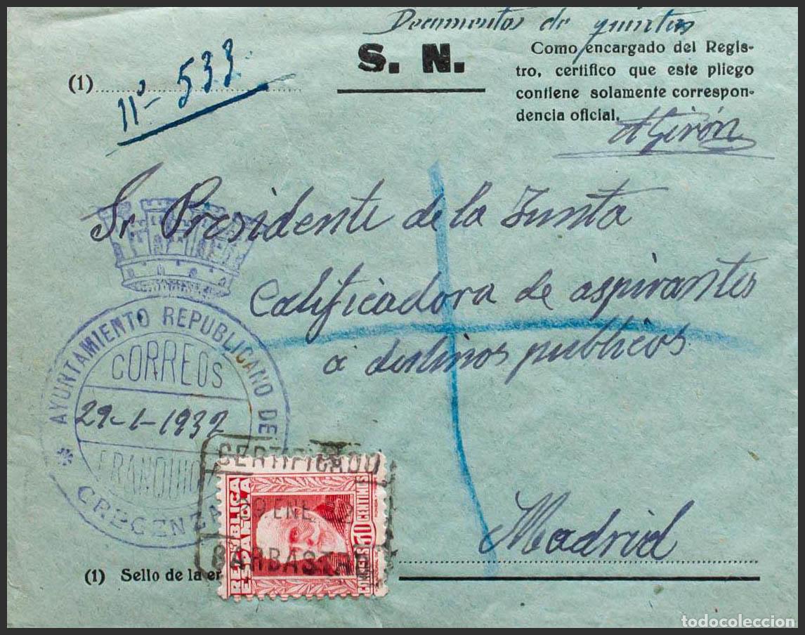 Timbres: Otros apartados. Franquicia. Franquicia. CREGENZAN (HUESCA). MAGNIFICA Y MUY RARA.