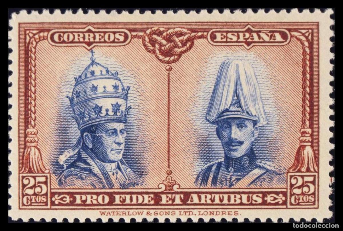 Stamps: 1&ordm; y 2&ordm; Centenario. &#9733; 409. 1928. 25 cts casta&ntilde;o rojo y azul. MAGNIFICO. Edifil 2020: 5,5 Euros
