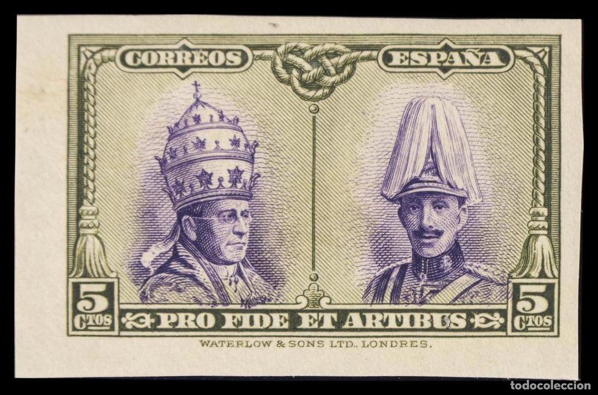 Stamps: 1&ordm; y 2&ordm; Centenario. &#9733; 422s. 1928. 3 cts verde oliva y violeta. SIN DENTAR. MAGNIFICO. Edifil 2