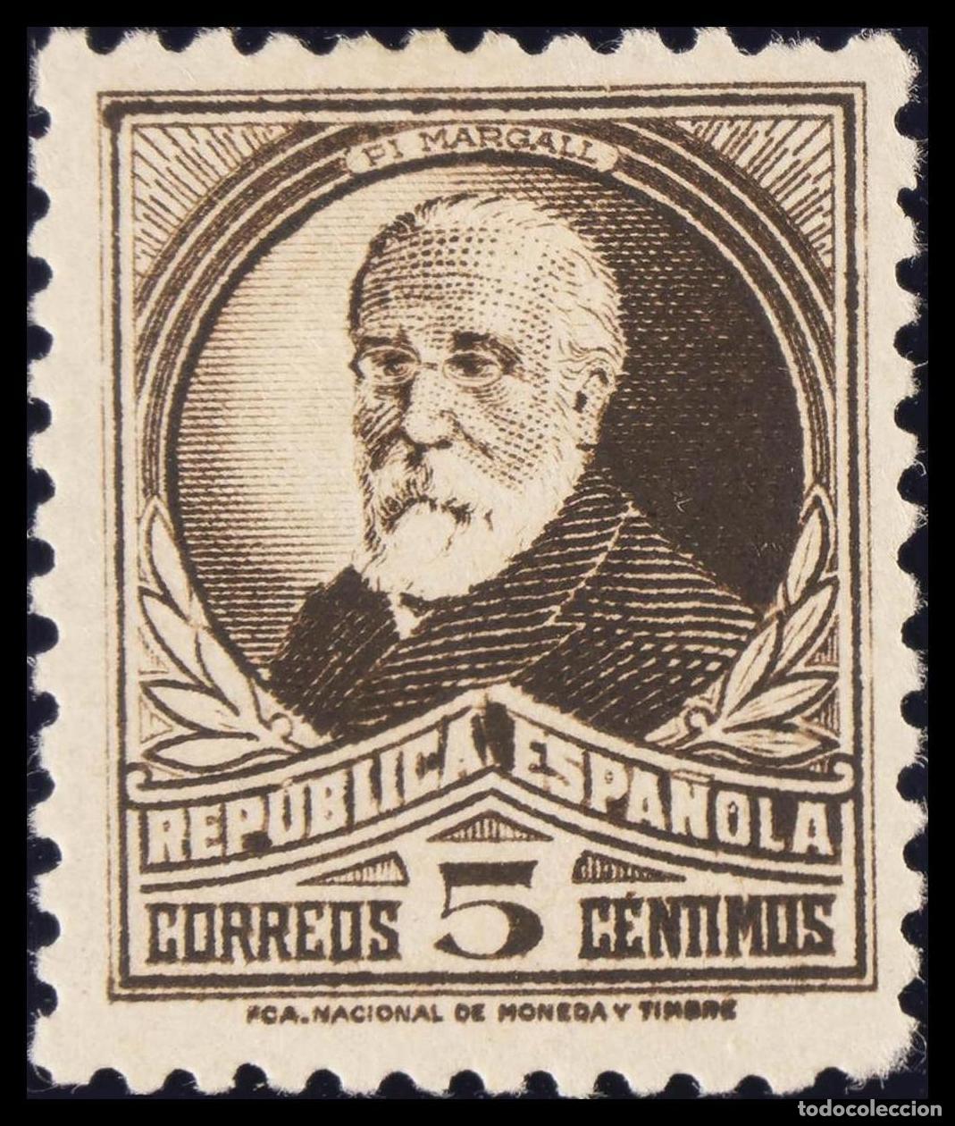 Sellos: 1&ordm; y 2&ordm; Centenario. &#9733; 655. 1931. 5 cts casta&ntilde;o negro. MAGNIFICO. Edifil 2020: 4 Euros