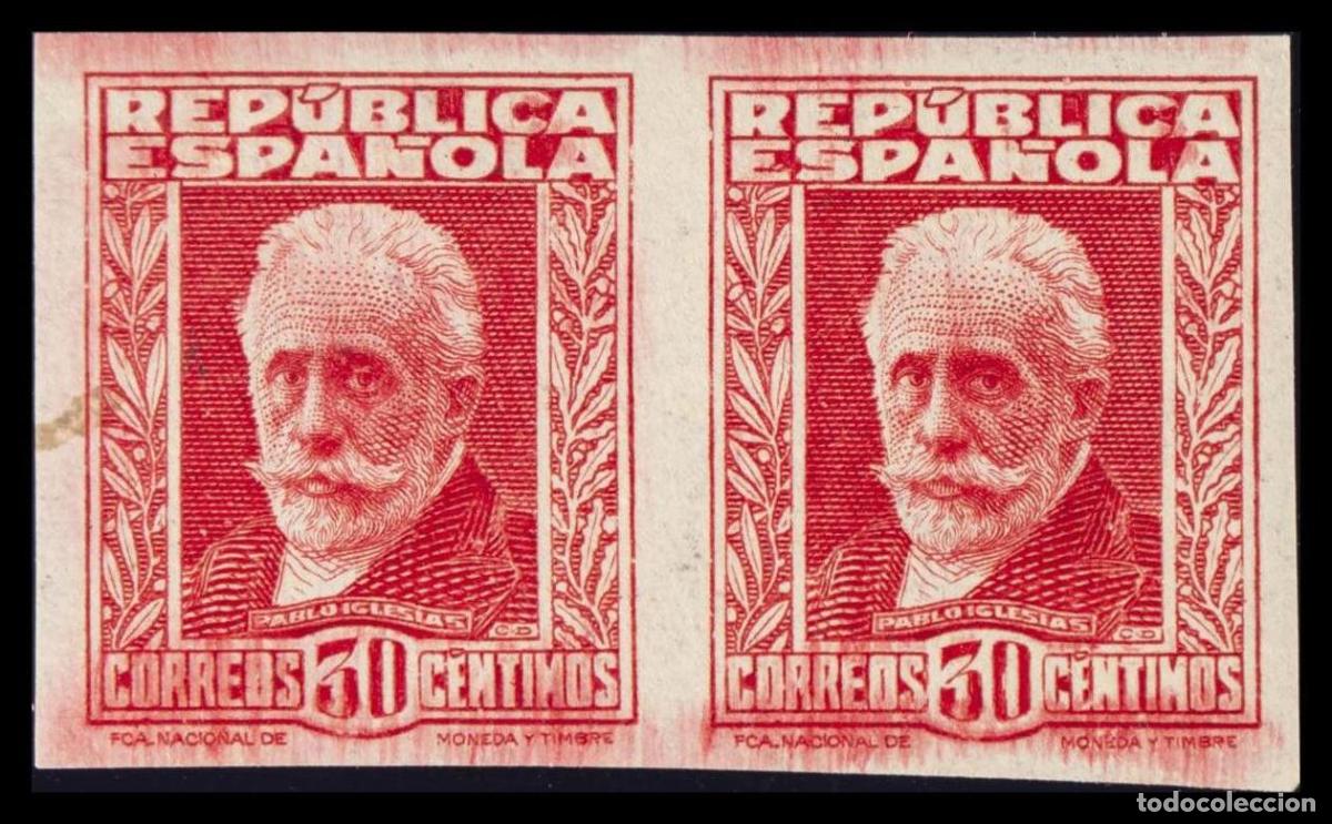 Timbres: 1&ordm; y 2&ordm; Centenario. &#9733; 669s(2). 1932. 30 cts carm&iacute;n, pareja. SIN DENTAR. MAGNIFICA. Edifil 2020