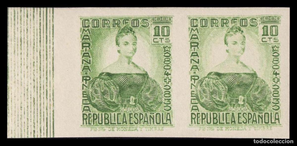 Sellos: 1&ordm; y 2&ordm; Centenario. &#9733;&#9733; 682s(2). 1935. 10 cts verde, pareja. SIN DENTAR. MAGNIFICA. Edifi