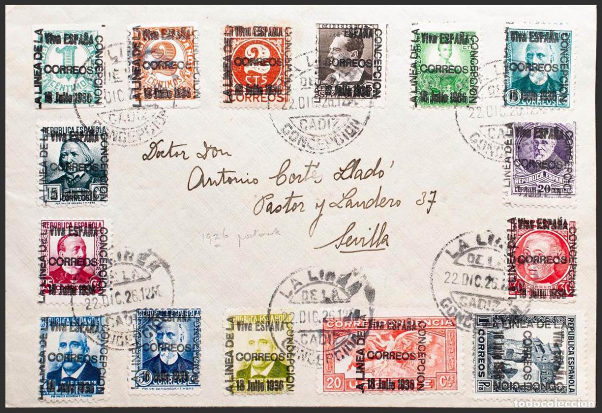Briefmarken: Emisiones Locales Patri&oacute;ticas. La Linea de la Concepci&oacute;n. 16/27, 30. 1936. Serie completa, a falta