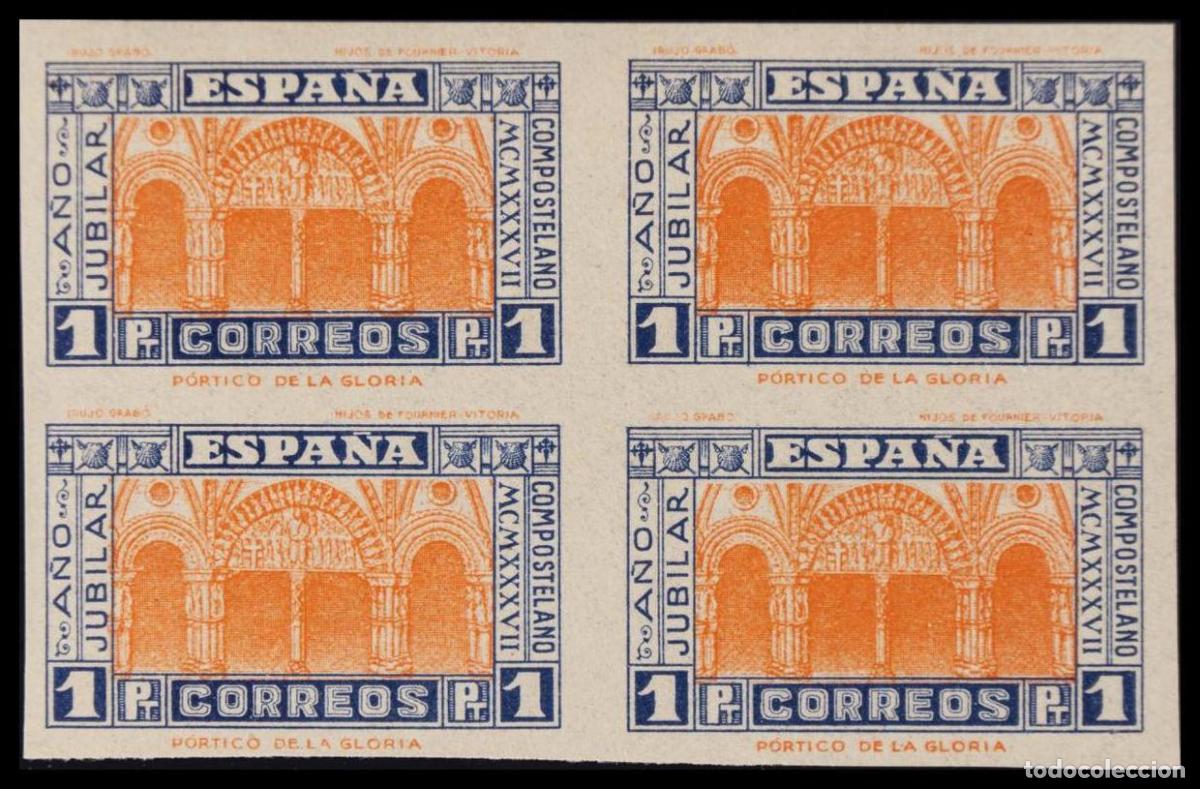Timbres: 1&ordm; y 2&ordm; Centenario. &#9733;&#9733; 835s(4). 1937. 1 pts azul y naranja, bloque de cuatro. SIN DENTAR
