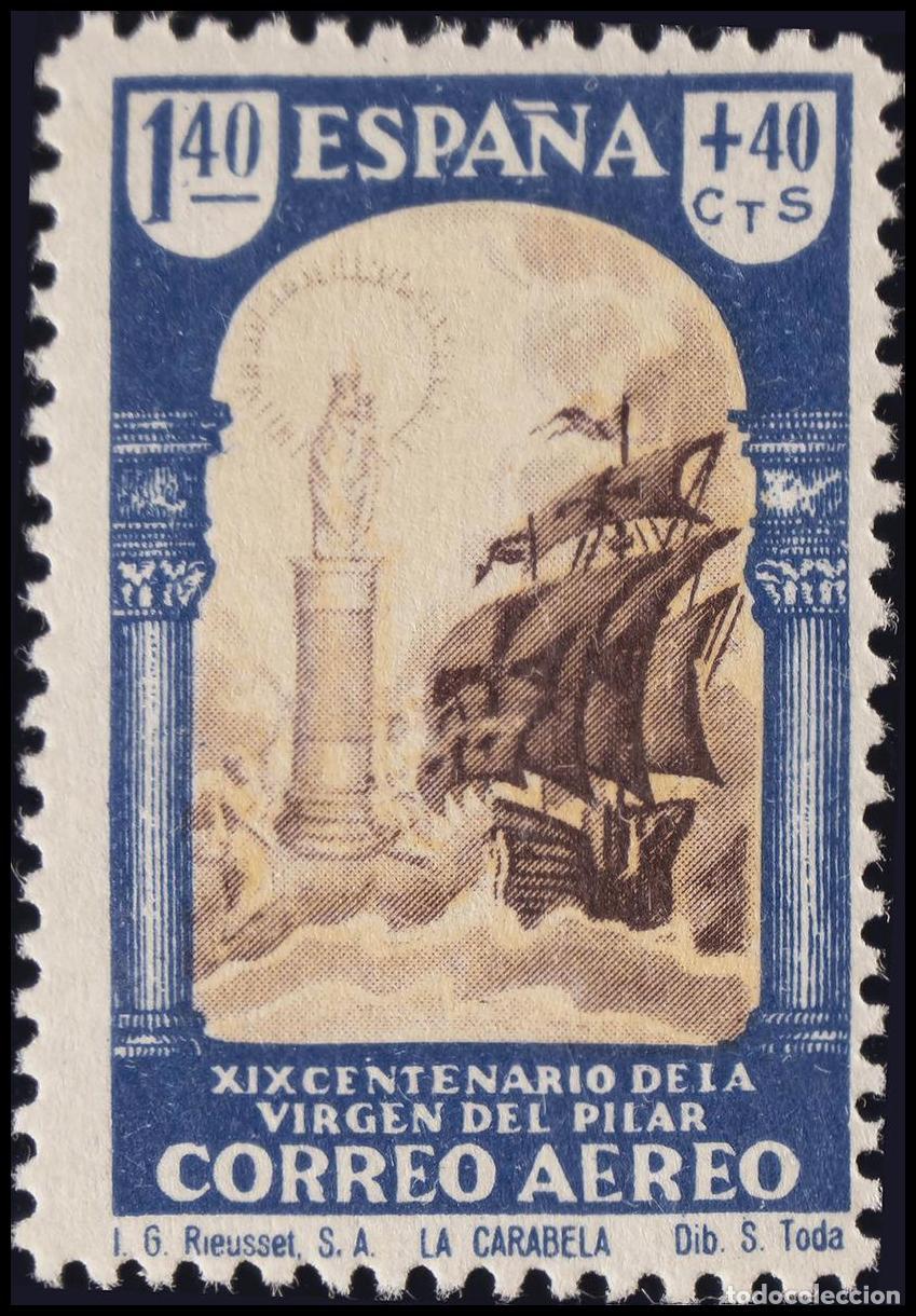 Stamps: 1&ordm; y 2&ordm; Centenario. &#9733; 910. 1940. 1&acute;40 pts+40 cts azul y sepia. MAGNIFICO.