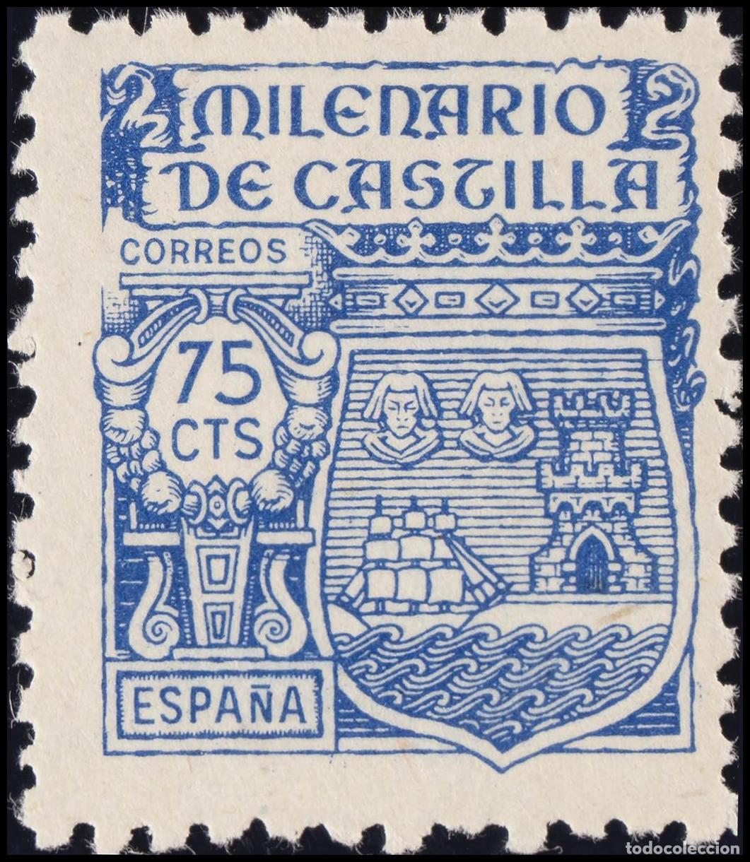 Sellos: 1&ordm; y 2&ordm; Centenario. &#9733;&#9733; 982. 1944. 75 cts azul. MAGNIFICO. Edifil 2020: 5,5 Euros