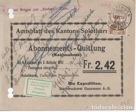 Sellos: SUIZA 1913 SOLOTHURN REFUSE DEVUELTO OLTEN - Foto 1