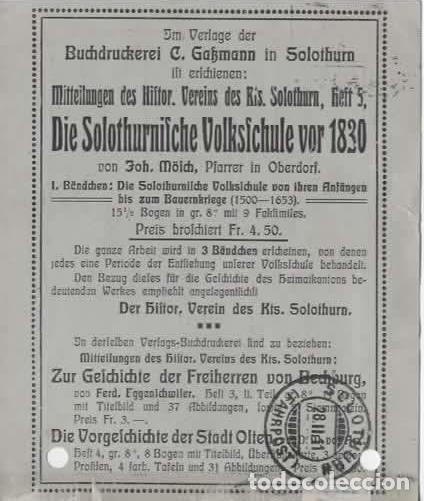 Sellos: SUIZA 1911 SOLOTHURN REFUSE DEVUELTO - Foto 2