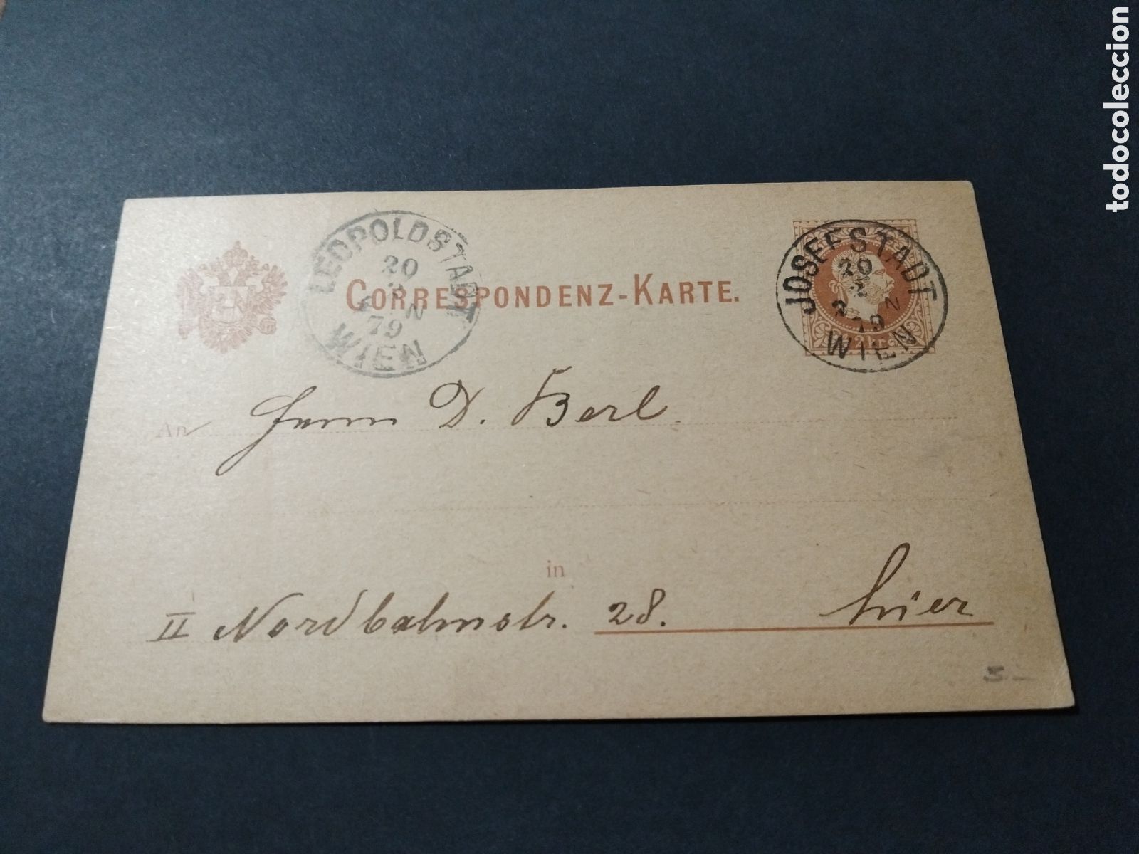 Selos: Austria. 1879. Tarjeta postal prefranqueada dirigida a Viena.