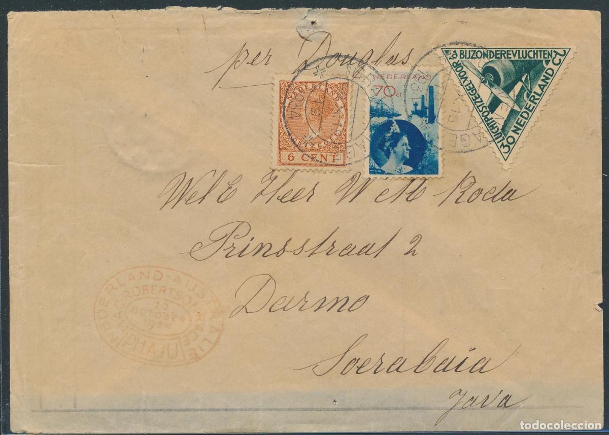 Sellos: NEDERLAND A JAVA 1934 PRIMER VUELO A AUSTRALIA ENGELAND - Foto 1