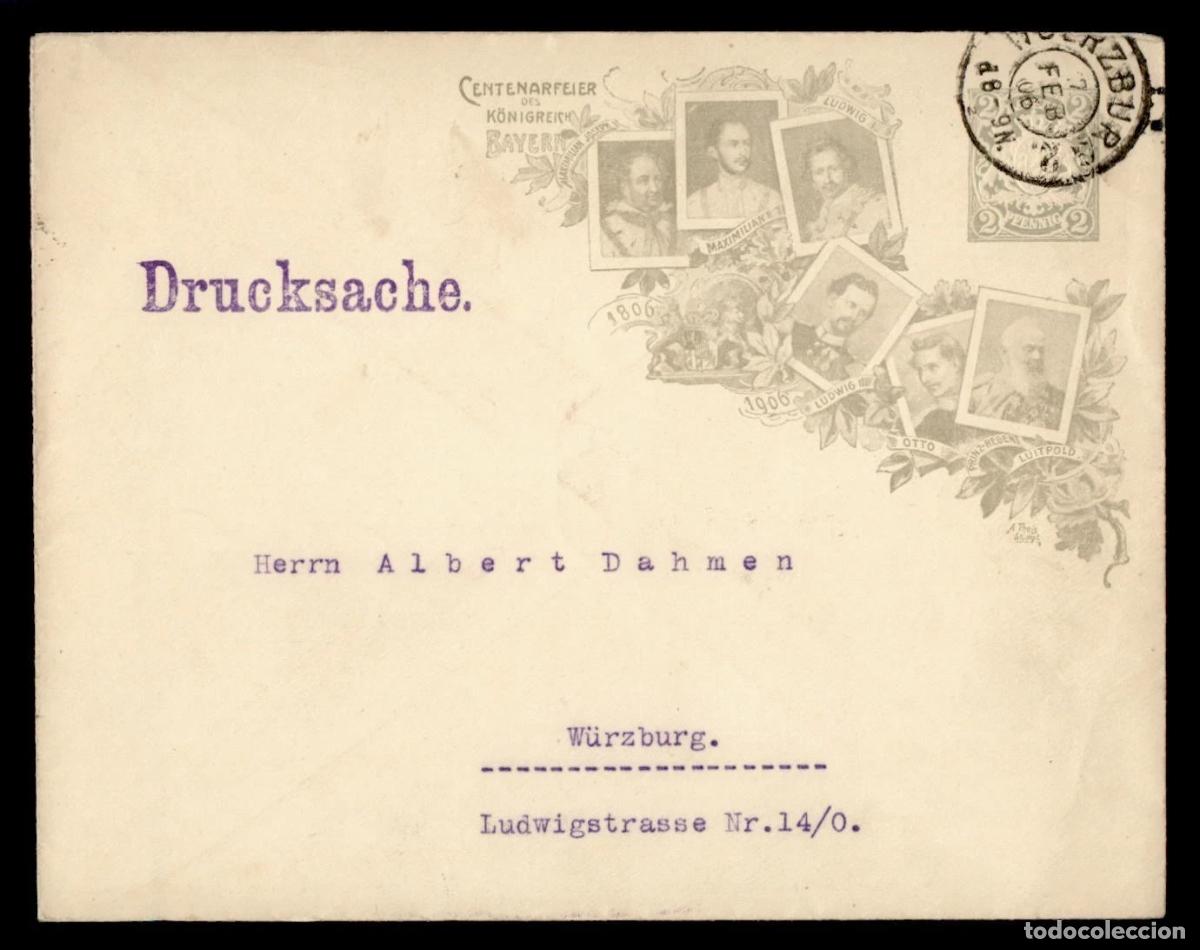Sellos: ALEMANIA BAYERN ENTERO POPSTAL REYES DE BAVIERA KINGS 1906 WURZBURG