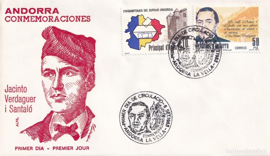 Selos: FDC en Alfil Andorra la Vella 1983 - Andorra conmemoraciones - Jacinto Verdaguer i Santal&oacute; - 1er d&iacute;a