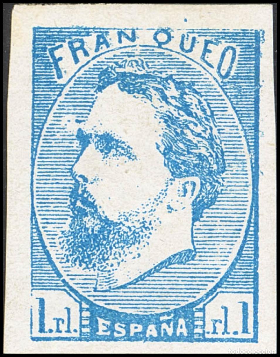Briefmarken: Espa&ntilde;a. Correo Carlista. (&#9733;) 156. 1873. 1 real azul. MAGNIFICO. Cert. COMEX.