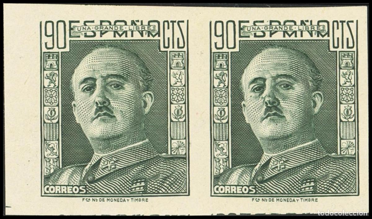 Sellos: Selecci&oacute;n Trato Privado. &#9733;&#9733; 1060s(2). 1949. 90 cts verde oscuro, pareja, borde de hoja.