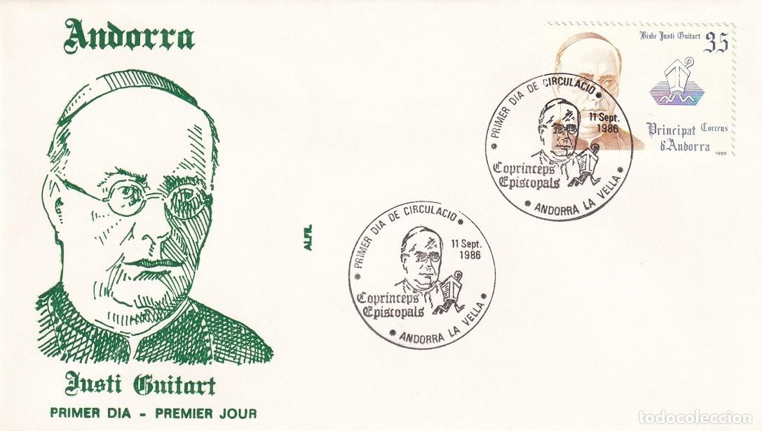 Selos: SPD en Alfil Andorra 1986 FDC - Coprinceps Episcopals - Just&iacute; Guitart &middot; Justino Guitart y Villardeb&oacute;