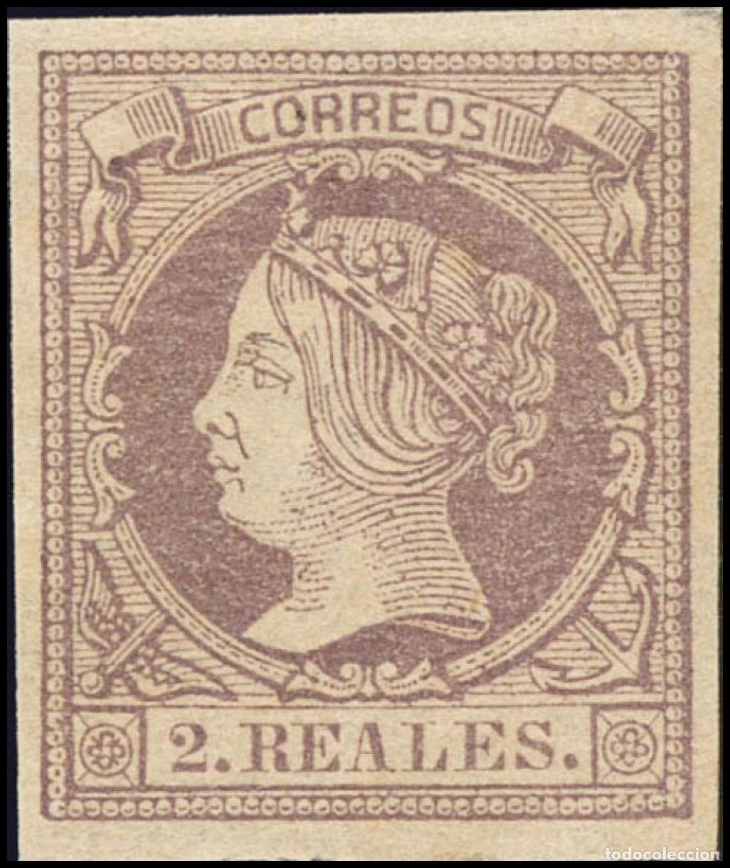 Briefmarken: Selecci&oacute;n Trato Privado. &#9733; 56. 1860. 2 reales lila intenso. Enormes m&aacute;rgenes. PIEZA DE LUJO. C