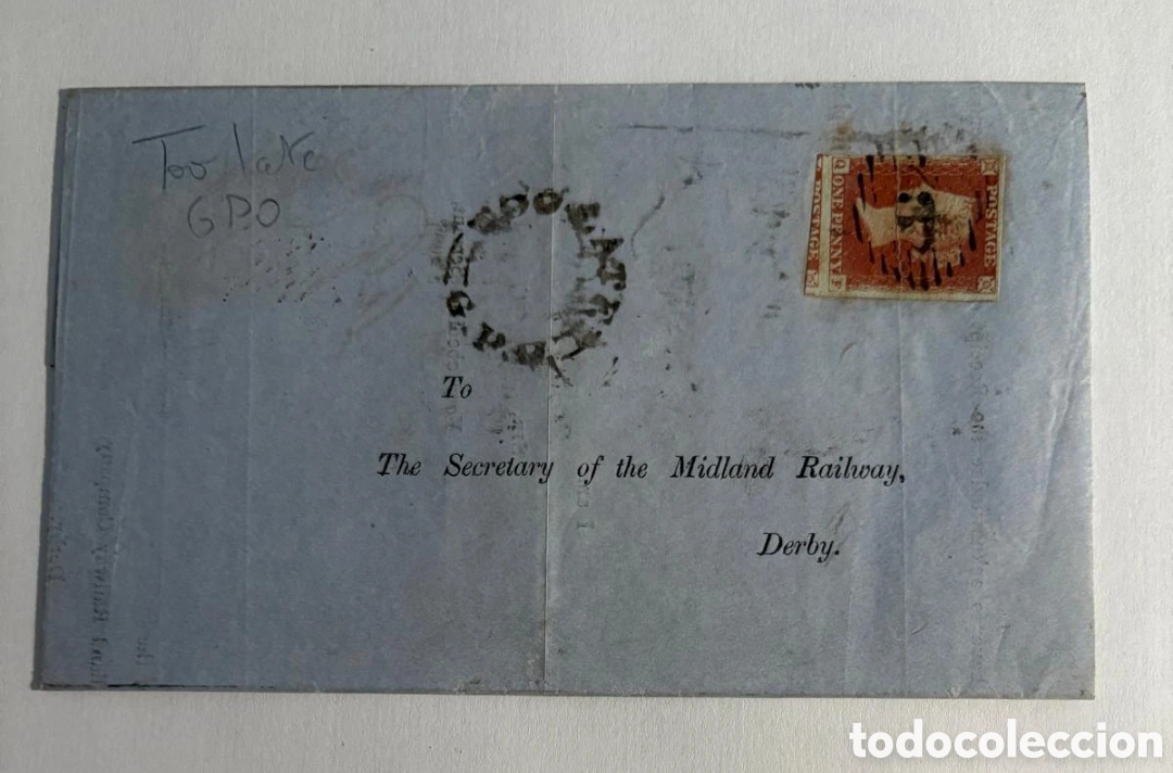 Sellos: Penique Rojo envuelta ferrocarril 1853