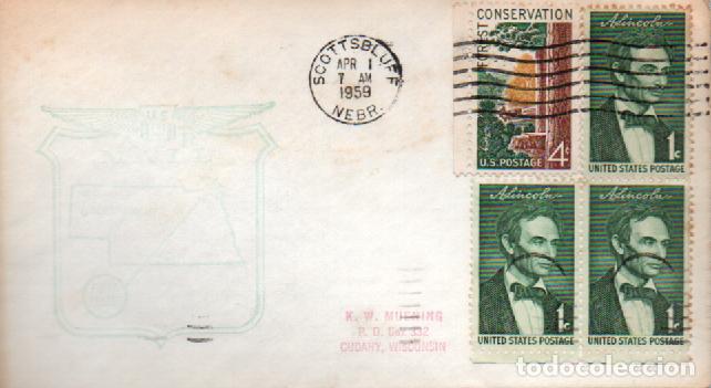 Sellos: ESTADOS UNIDOS IVERT N&ordm; 657, EL EXPRESIDENTE LINCOLN, CARATA CIRCULADA CON 3 SELLOS + 1 CONSERVACION