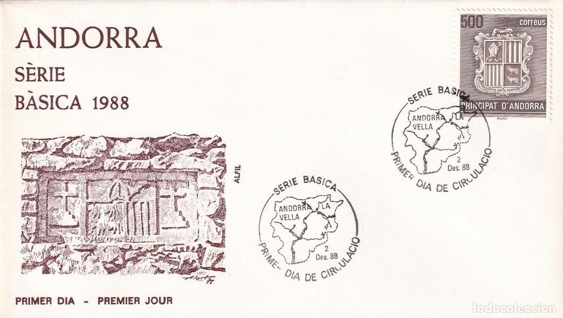 Sellos: FDC en Alfil Andorra la Vella 1988 - S&egrave;rie B&agrave;sica 1988 - Primer dia de circulaci&oacute; - SPD Primer d&iacute;a