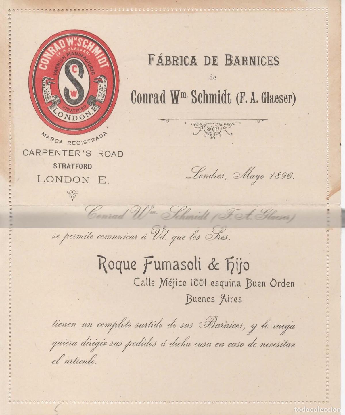 Sellos: ARGENTINA 1896 ENTERO POSTAL CON PUBLICIDAD BARNICES CONRAD W SCHMIDT