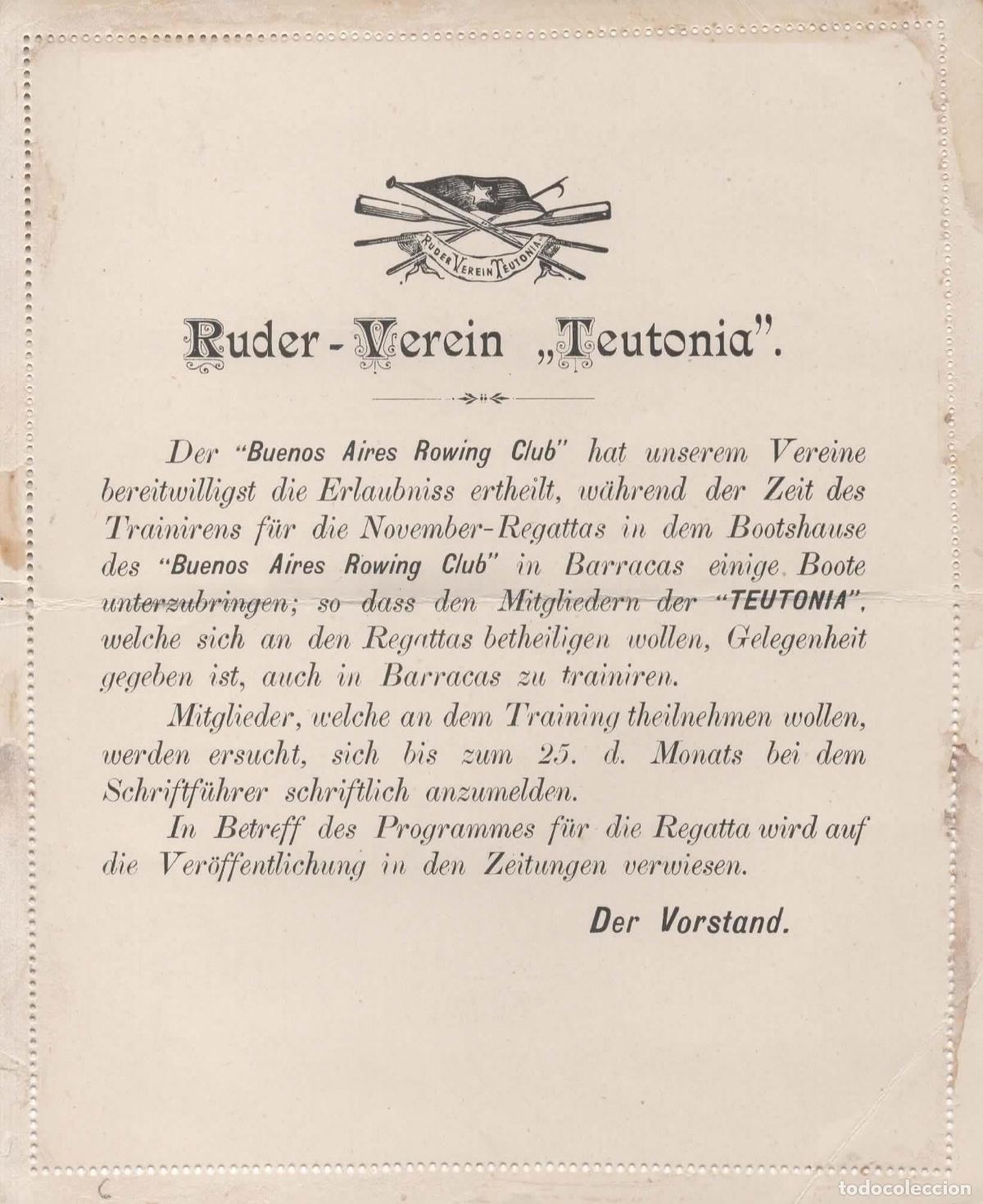 Sellos: ARGENTINA ENTERO POSTAL CON PUBLICIDAD CLUB DE REMO TEUTONIA ROWING CLUB