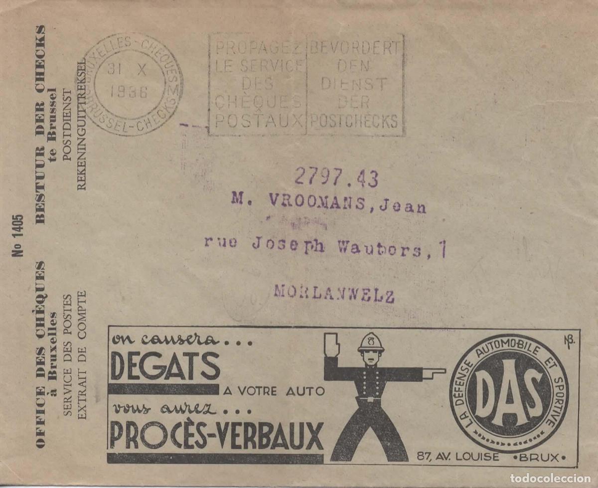 Sellos: BELGICA SOBRE PARA CHEQUES POSTALES 1936 PUBLICIDAD POLICIA POLICE RADIO ELCTRODOMESTICOS