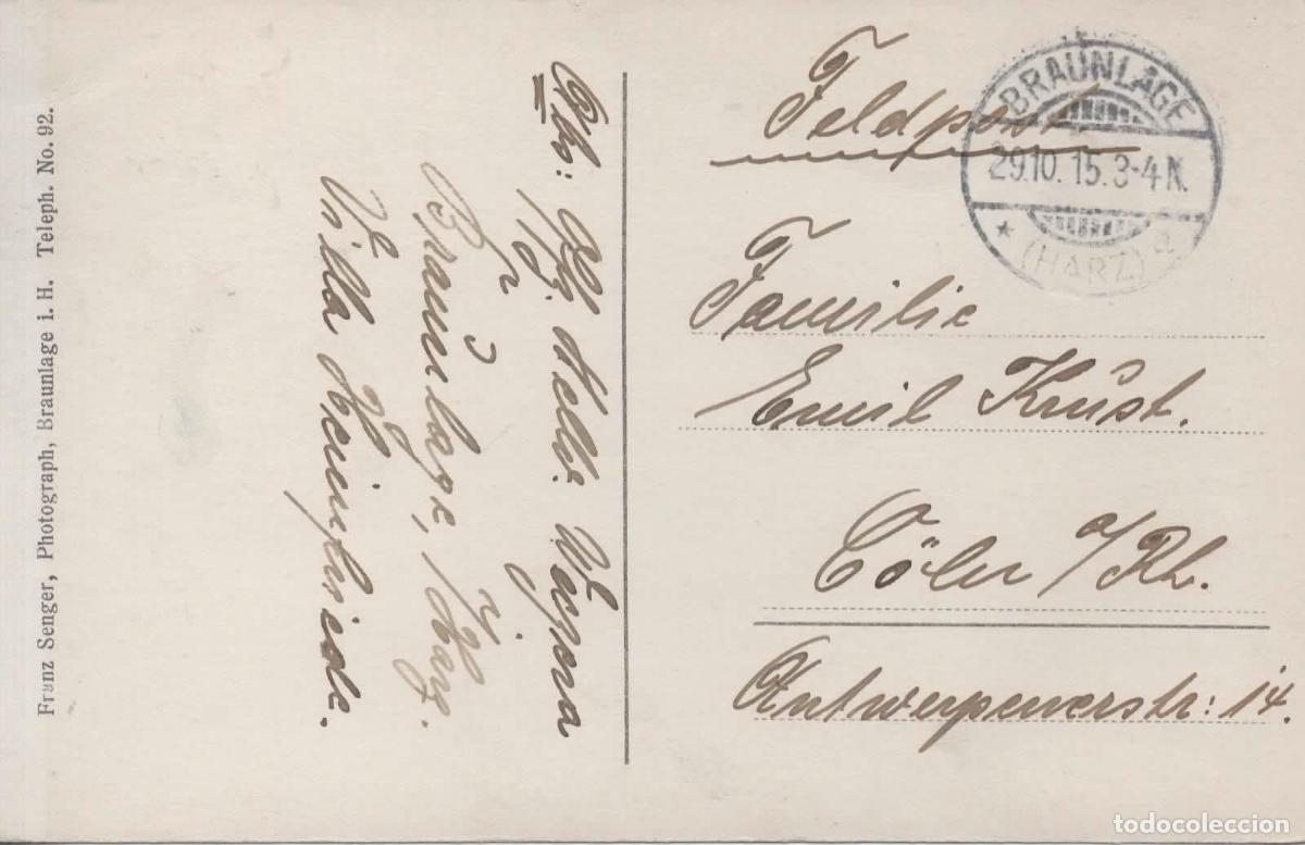 Sellos: ALEMANIA WW1 CORREO MILITAR FELDPOST 1915 BRAUNLAGE
