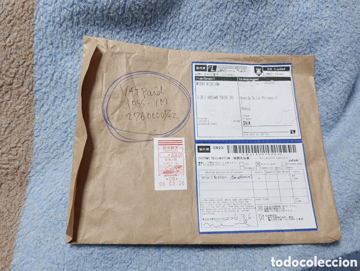 Timbres: Sobre Circulado Jap&oacute;n-Espa&ntilde;a 2026*Historia Postal*IOS VAT Paid*ATM 880 JPY*CN23
