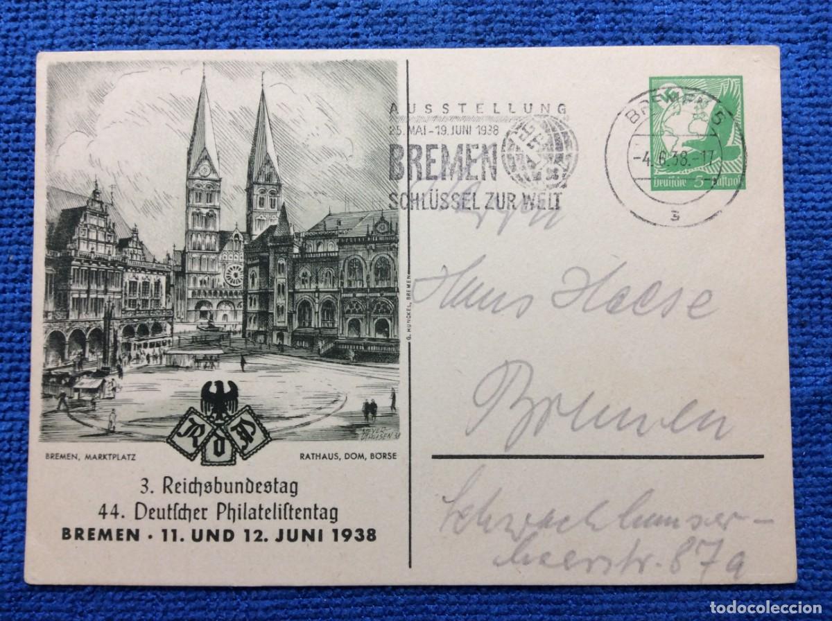 Sellos: ALEMANIA III REICH. 1938 ENTERO POSTAL DE EMISI&Oacute;N PRIVADA CIRCULADO (1DDJ13)