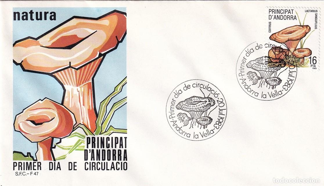 Sellos: FDC Andorra la Vella 1983 - Natura - Setas N&iacute;scalo Lactarius sanguifluus - FDC Primer dia circulaci&oacute;