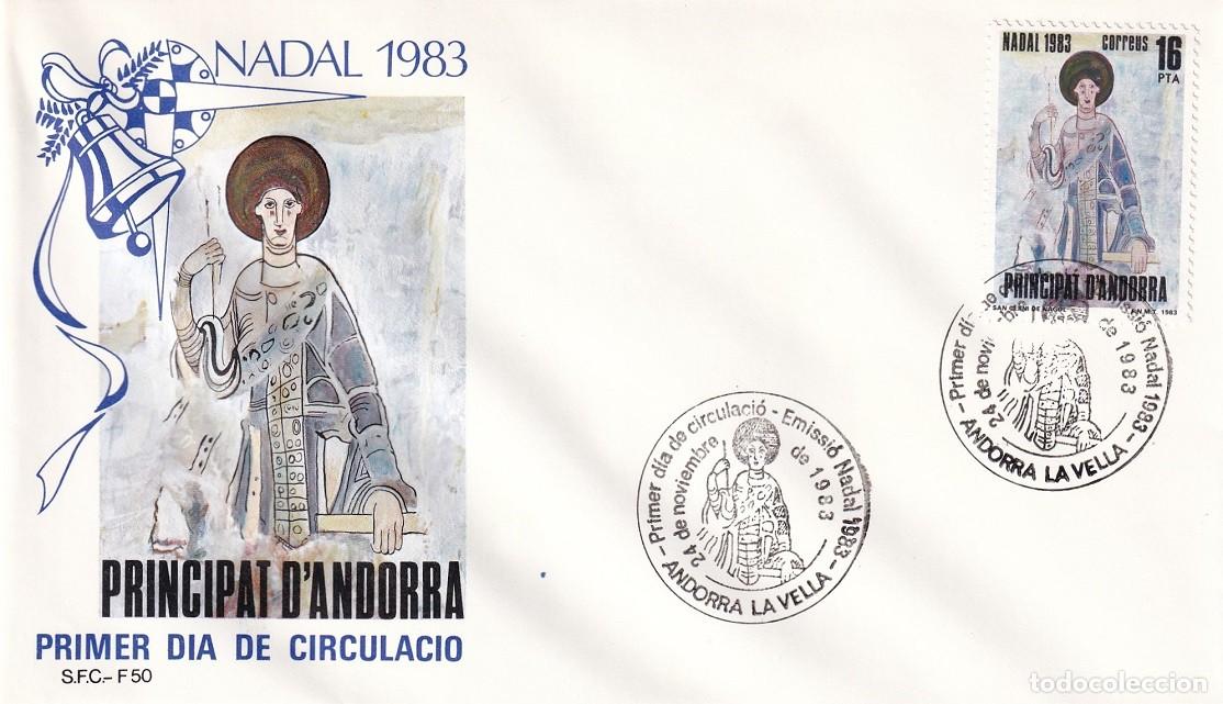 Sellos: FDC en Alfil Andorra la Vella 1983 - Nadal Navidad - Pintura rom&aacute;nica de Sant Cern&iacute; de Nagol - SPD