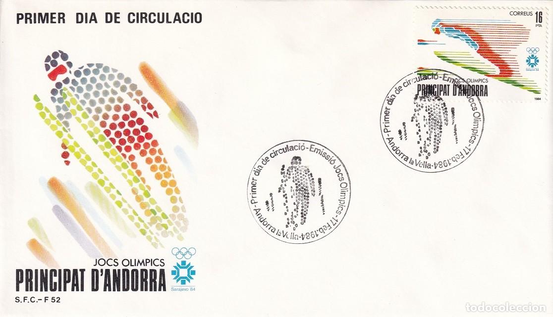 Sellos: FDC 1984 Principat d' Andorra - Jocs Ol&iacute;mpics - Salto de esqu&iacute; Juegos Ol&iacute;mpicos de Invierno Sarajevo