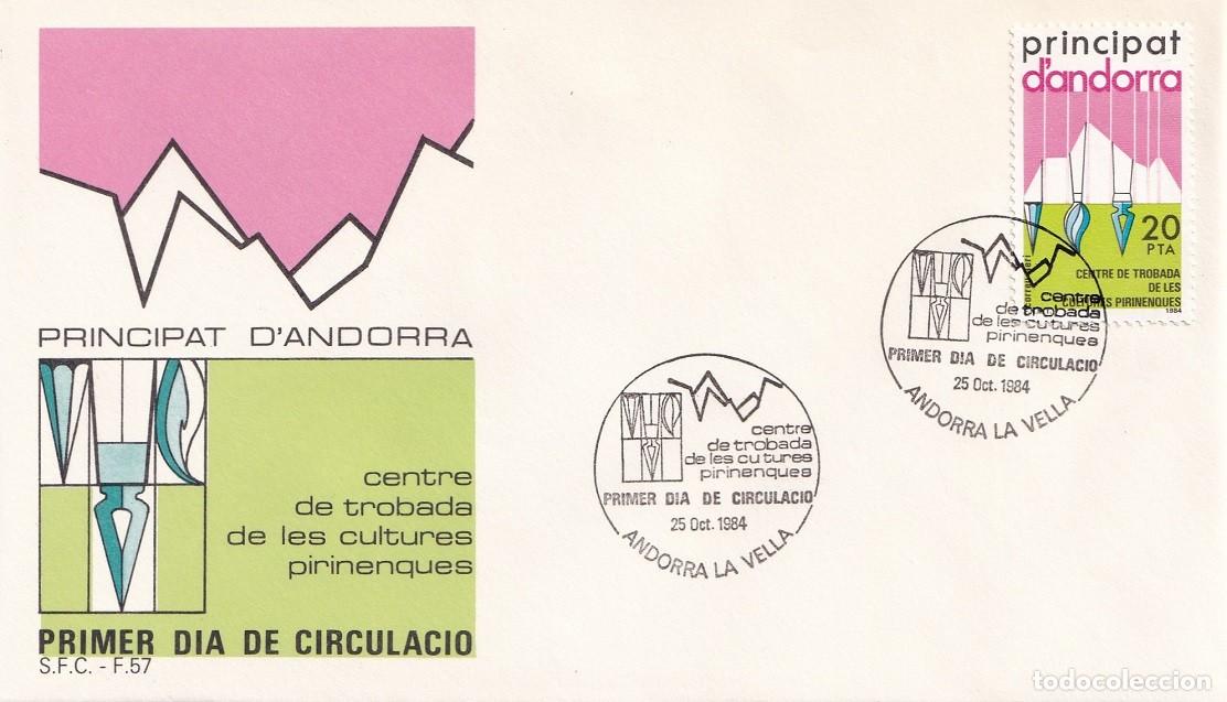 Sellos: FDC 1984 Andorra la Vella - Centre de trobada de les cultures pirinenques - Primer dia de circulaci&oacute;
