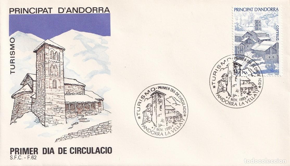 Sellos: FDC 1985 Andorra la Vella - Turismo - Vista de Pal - Principat d'Andorra - Primer dia de circulaci&oacute;