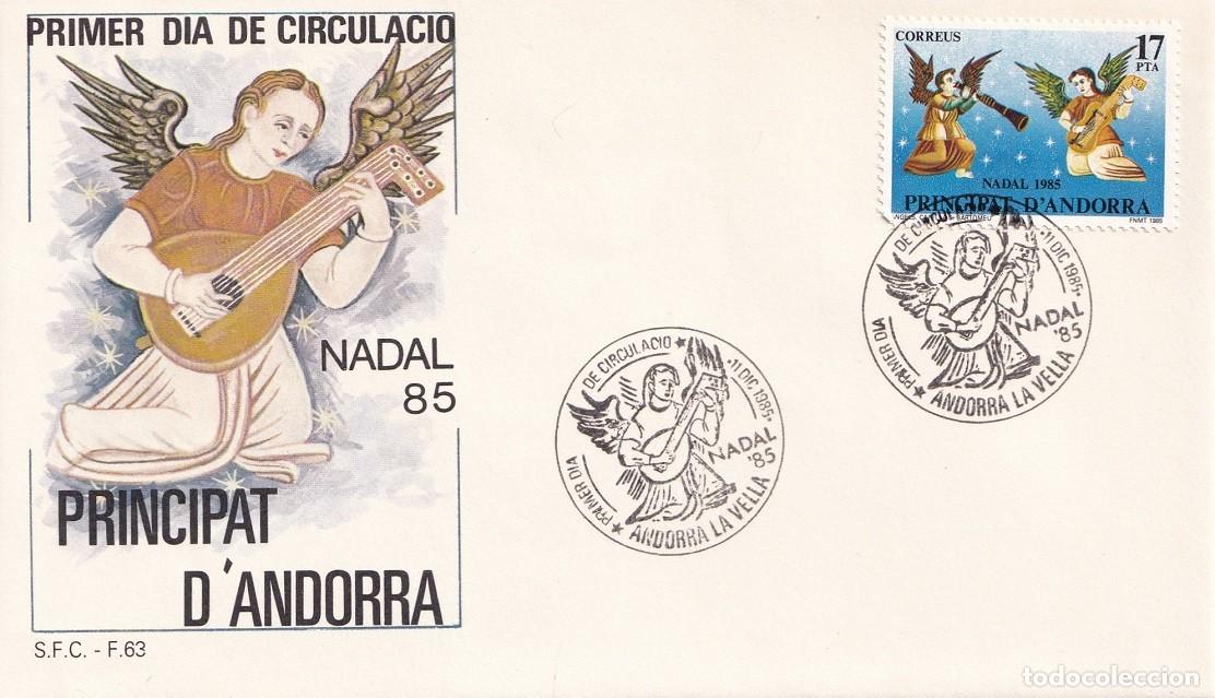 Sellos: FDC 1985 Andorra la Vella - Nadal Navidad - &Aacute;ngeles - Tabla pol&iacute;croma de la capilla de San Bartolom&eacute;