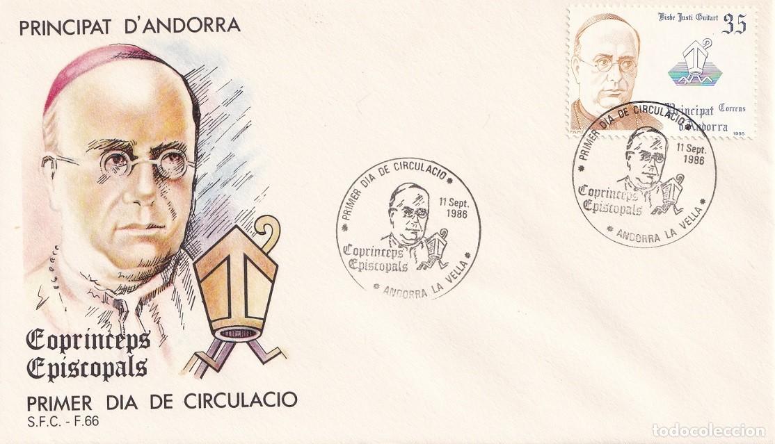 Sellos: SPD Principat d' Andorra 1986 / Copr&iacute;nceps Episcopals - Monse&ntilde;or Just&iacute; Guitart i Vilardeb&oacute; - Andorra