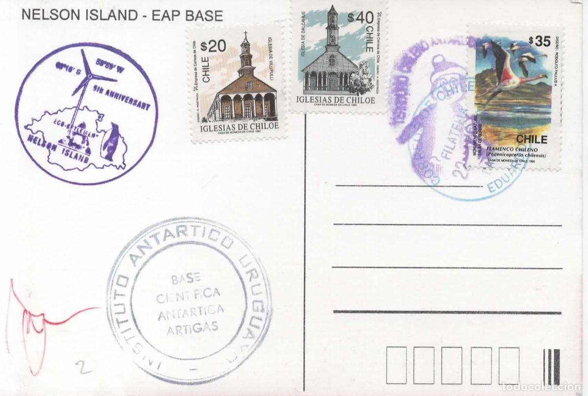 Sellos: ANTARTIDA ANTARCTIC CHILE URUGUAY ARTIGAS EDUARDO FREI NELSON ISLAND