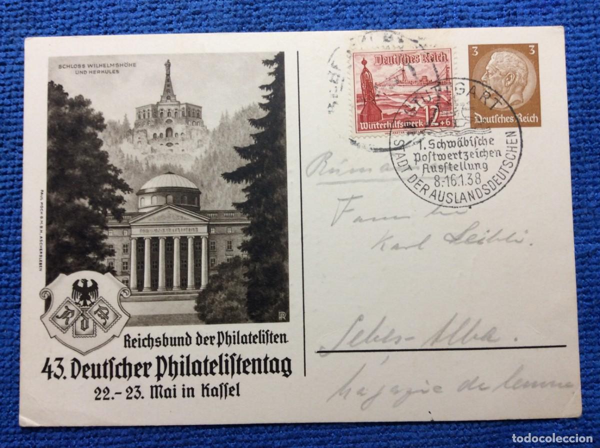 Sellos: ALEMANIA III REICH 1938 ENTERO POSTAL DE EMISI&Oacute;N PRIVADA CIRCULADO. INTERESANTE MATASELLOS (1DDJ41)