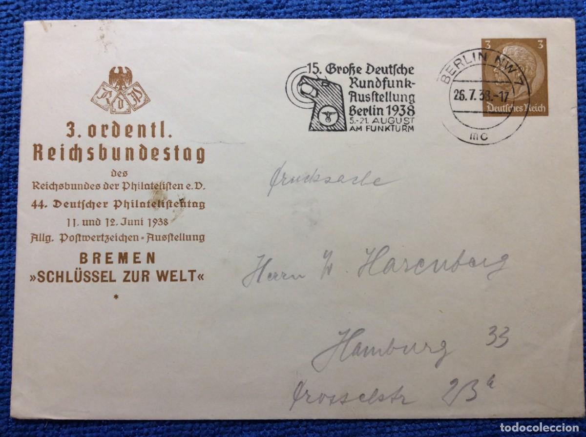Sellos: ALEMANIA III REICH 1938 SOBRE ENTERO POSTAL CIRCULADO. INTERESANTE MATASELLOS (1DDJ45)