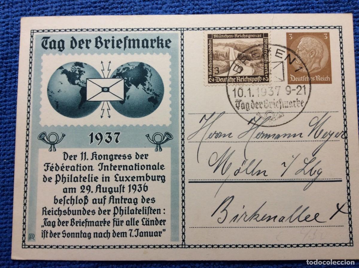 Sellos: ALEMANIA III REICH 1937 ENTERO POSTAL DE EMISI&Oacute;N PRIVADA CIRCULADO. INTERESANTE MATASELLOS (1DDJ46)