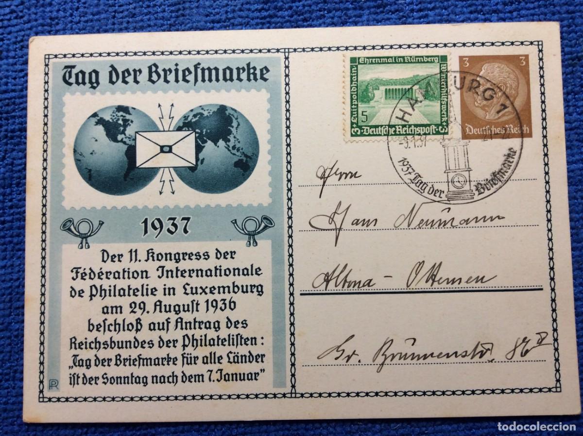 Sellos: ALEMANIA III REICH 1937 ENTERO POSTAL DE EMISI&Oacute;N PRIVADA CIRCULADO. INTERESANTE MATASELLOS (1DDJ47)