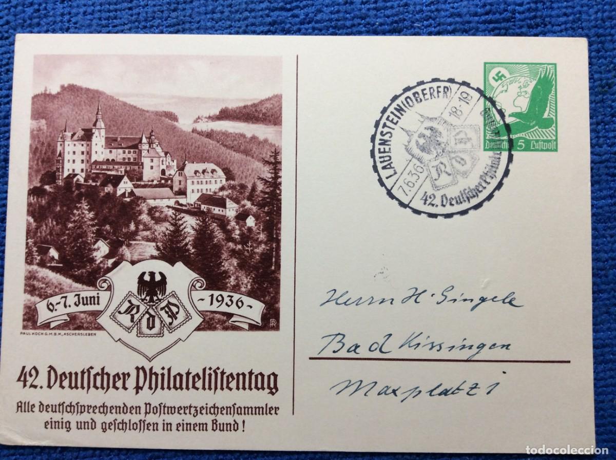 Sellos: ALEMANIA III REICH 1936 ENTERO POSTAL DE EMISI&Oacute;N PRIVADA CIRCULADO. INTERESANTE MATASELLOS (1DDJ50)