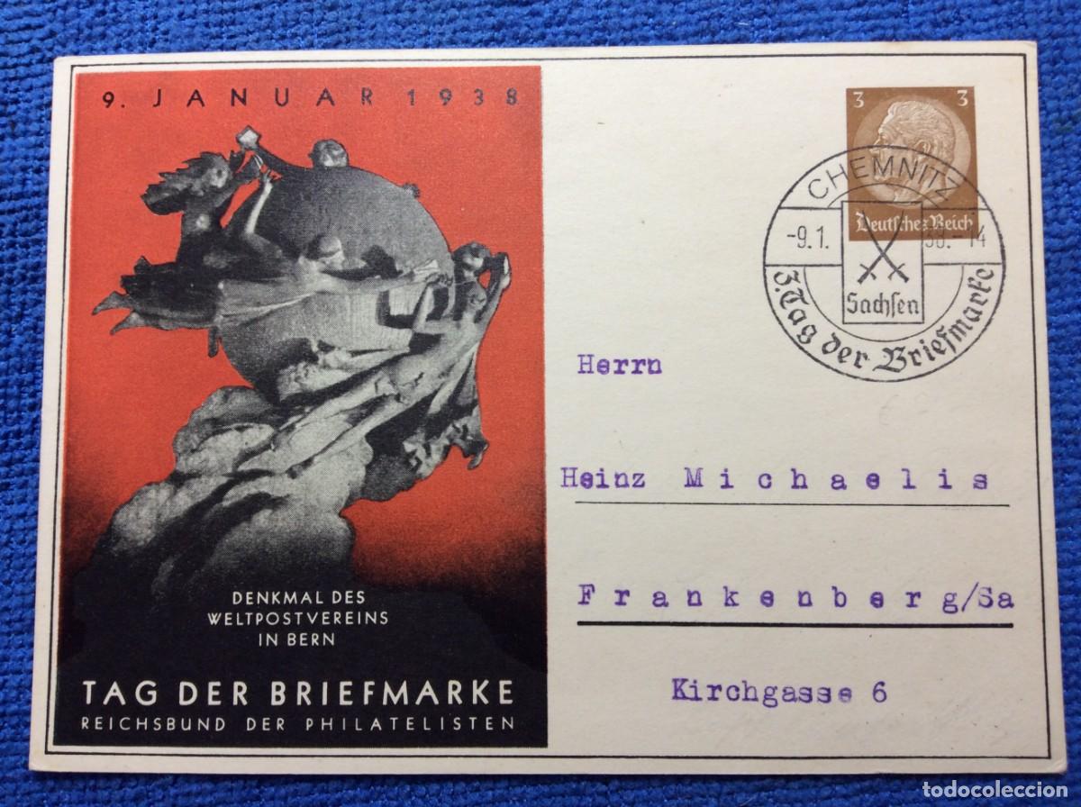 Sellos: ALEMANIA III REICH 1938 ENTERO POSTAL DE EMISI&Oacute;N PRIVADA CIRCULADO. INTERESANTE MATASELLOS (1DDJ52)