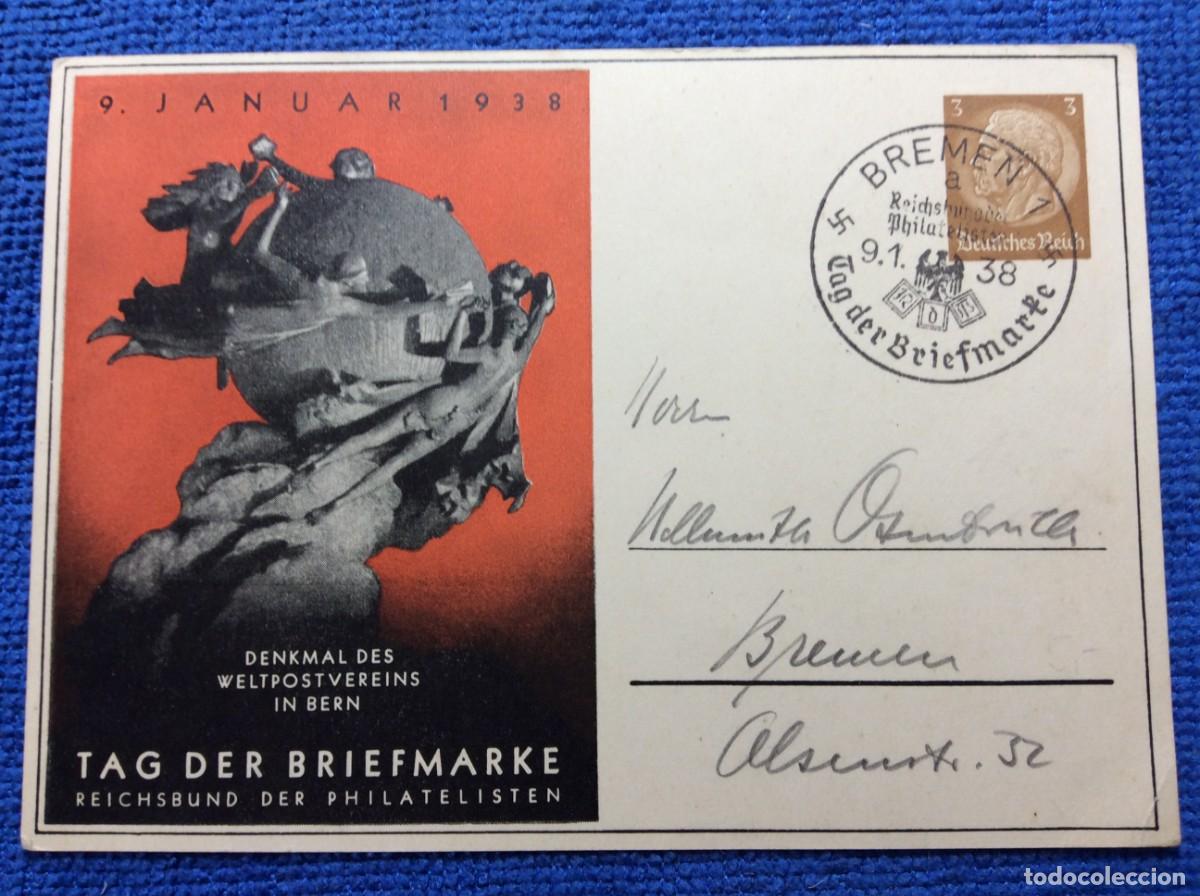 Sellos: ALEMANIA III REICH 1938 ENTERO POSTAL DE EMISI&Oacute;N PRIVADA CIRCULADO. INTERESANTE MATASELLOS (1DDJ53)