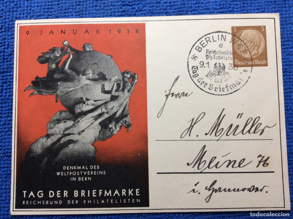 Sellos: ALEMANIA III REICH 1938 ENTERO POSTAL DE EMISI&Oacute;N PRIVADA CIRCULADO. INTERESANTE MATASELLOS (1DDJ54)