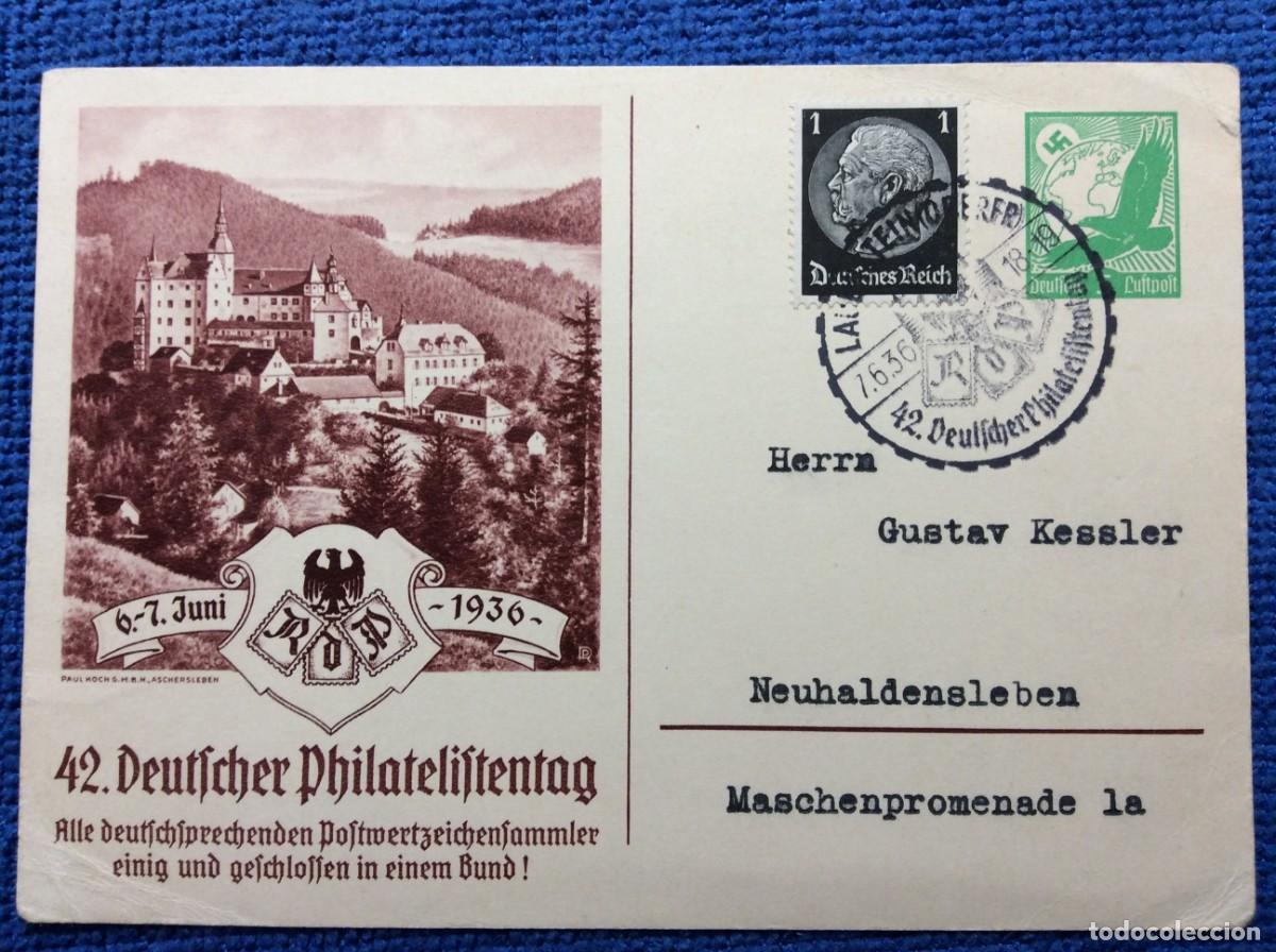 Sellos: ALEMANIA III REICH 1936 ENTERO POSTAL DE EMISI&Oacute;N PRIVADA CIRCULADO. INTERESANTE MATASELLOS (1DDJ55)