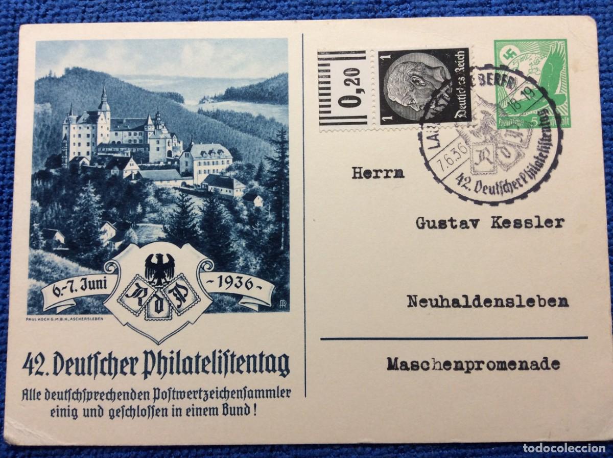 Sellos: ALEMANIA III REICH 1936 ENTERO POSTAL DE EMISI&Oacute;N PRIVADA CIRCULADO. INTERESANTE MATASELLOS (1DDJ56)