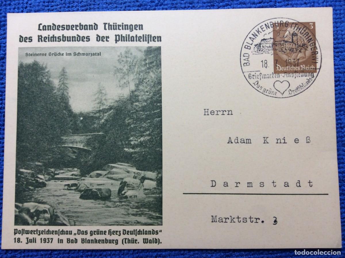 Sellos: ALEMANIA III REICH 1937 ENTERO POSTAL DE EMISI&Oacute;N PRIVADA CIRCULADO. INTERESANTE MATASELLOS (1DDJ57)
