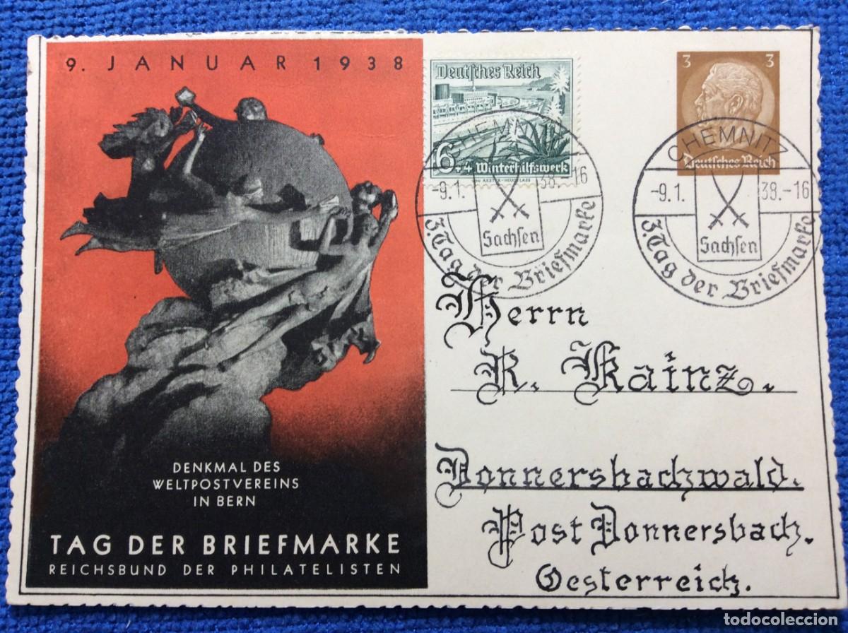 Sellos: ALEMANIA III REICH 1938 ENTERO POSTAL DE EMISI&Oacute;N PRIVADA CIRCULADO. INTERESANTE MATASELLOS (1DDJ65)